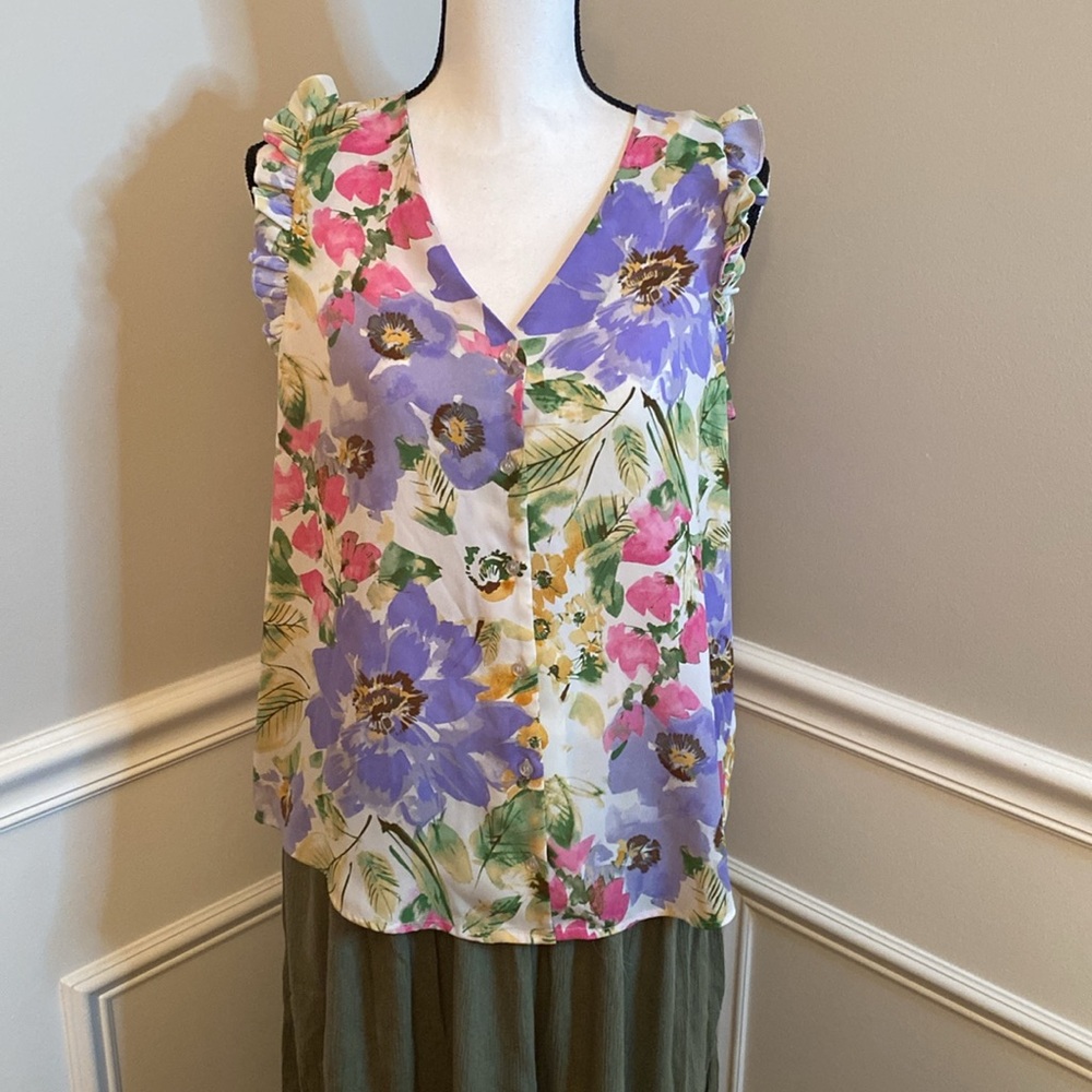 Pleione Boho Floral Tank Blouse size Large